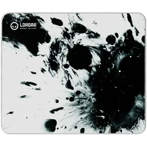 Full print white and black design, Bottom is black rubber with embossed LORGAR logo, with double side edge stitching