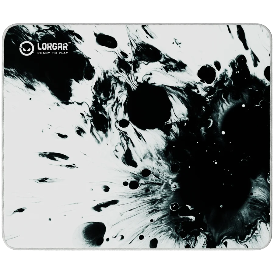Full print white and black design, Bottom is black rubber with embossed LORGAR logo, with double side edge stitching