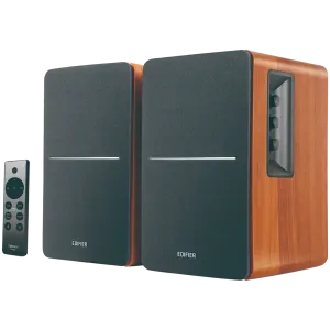 Edifier R1280DBs 2.0 Bookshelf Speakers, BT V5.1, Optical, Coaxial, RCA, 0.5-inch Tweeters, 4-inch Drivers, Sub-Out, 42W (RMS), Control Knobs and Remote Control, Brown