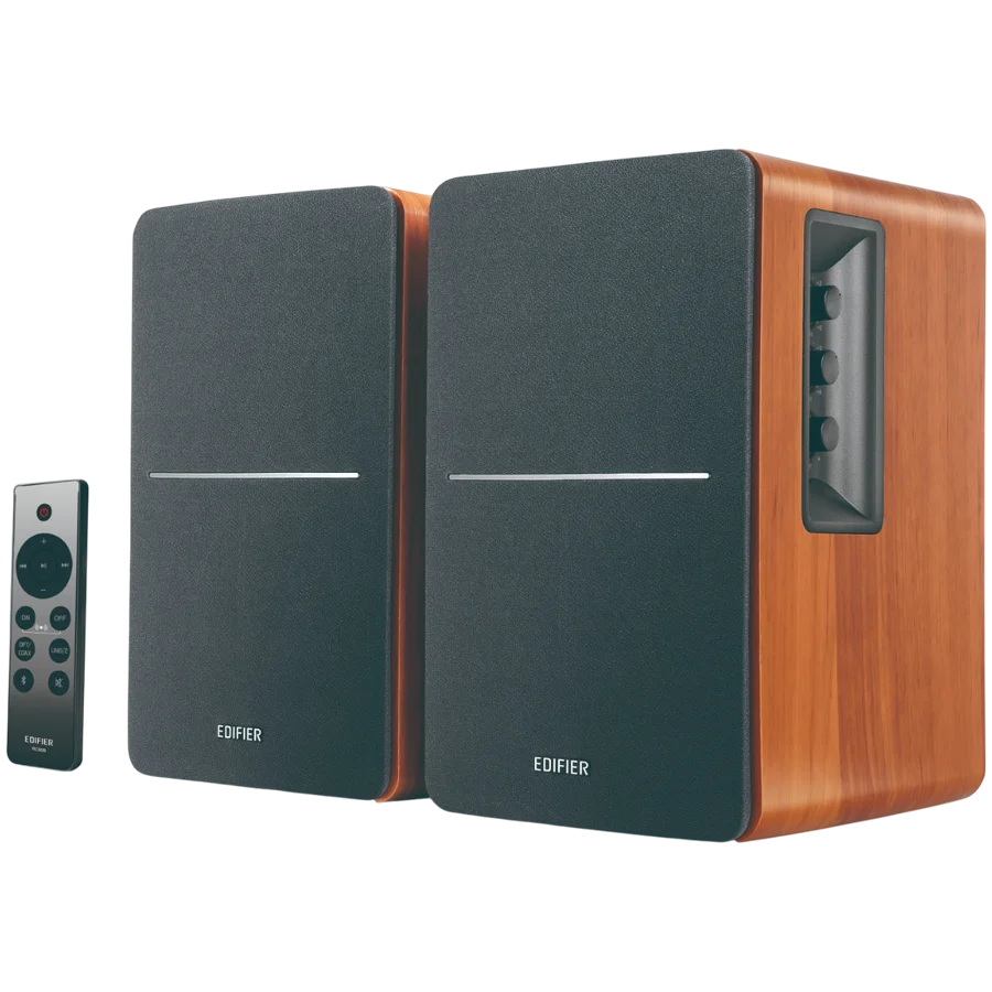 Edifier R1280DBs 2.0 Bookshelf Speakers, BT V5.1, Optical, Coaxial, RCA, 0.5-inch Tweeters, 4-inch Drivers, Sub-Out, 42W (RMS), Control Knobs and Remote Control, Brown Edifier R1280DBs 2.0 Bookshelf Speakers, BT V5.1, Optical, Coaxial, RCA, 0.5-inch Tweeters, 4-inch Drivers, Sub-Out, 42W (RMS), Control Knobs and Remote Control, Brown