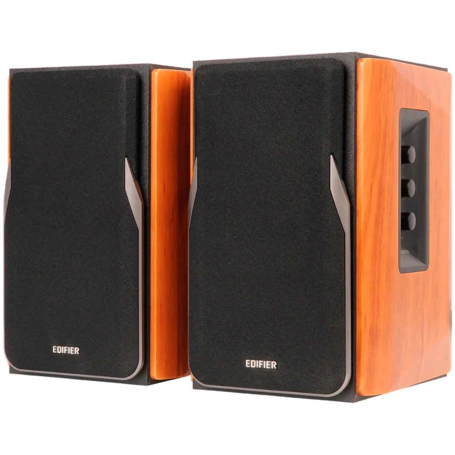 Edifier R1380DB 2.0 Bookshelf Speakers, BT V5.1, Optical, Coaxial, RCA, 1-inch Tweeters, 4-inch Drivers, 42W (RMS), Control Knobs and Remote Control, Brown