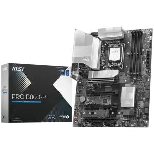 MSI PRO B860-P, ATX, LGA 1851, 4x DDR5 Dual Channel DDR5 up to 8600(OC)MHz, 4x PCIe x16 slot, 3x M.2 slot, 4x USB 2.0, 2x USB 5Gbps, 2x USB 10Gbps, 1x USB 40Gbps Type-C, HDMI, DP, 7.1 HD Audio, 5G LAN, 3Y