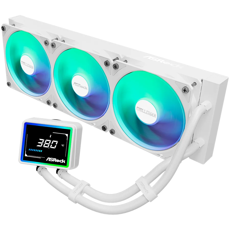 Asrock Challenger White 360 Digital, AiO liquid cooler, ARGB, Digital display, 360 mm radiator, AM5, AM4, LGA1851, LGA1700, 90-ACLA36-WAAGA6, White, 6Y