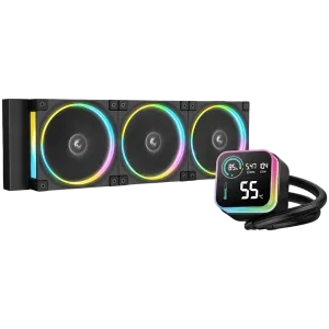 DeepCool LQ360 ULTRA ARGB, 360mm CPU Liquid Cooler, 3x120mm FL12 ARGB Fans, LED Screen, Anti-Leak Technology, Black, LGA1851/1700/1200/115x, AMD AM5/AM4, 5Y, R-LQ360-BKASMC-G-1