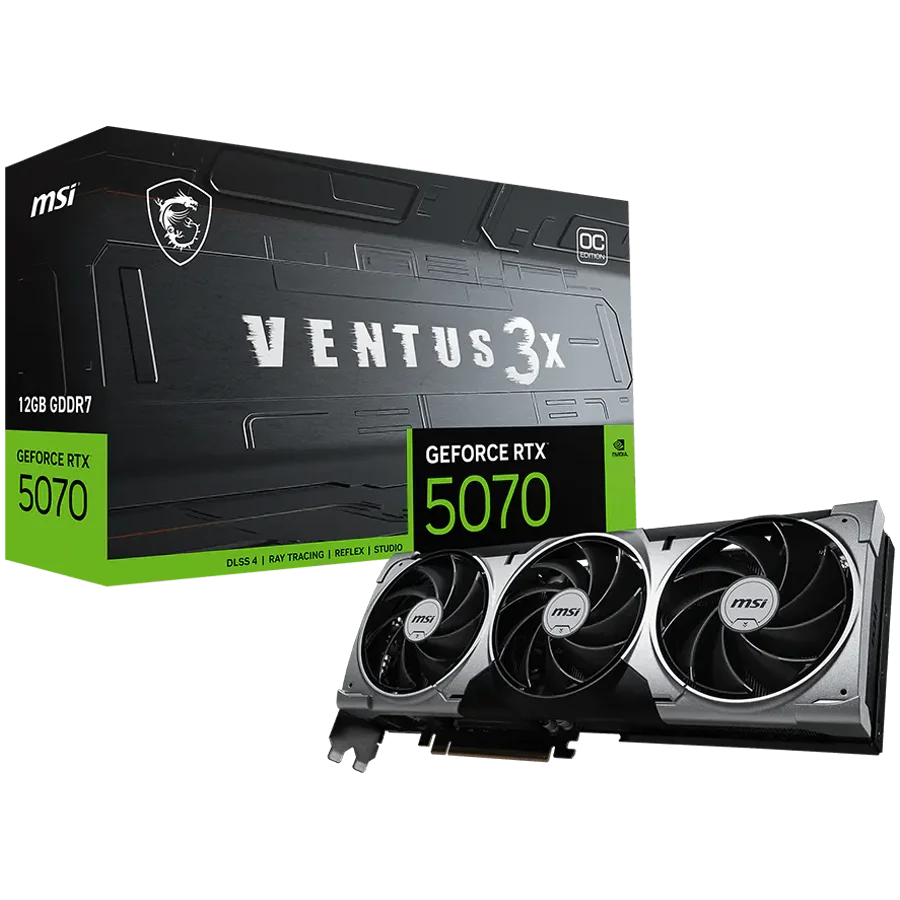 MSI Video Card Nvidia GeForce RTX 5070 12G VENTUS 3X OC, 12GB GDDR7, 192bit, Effective Memory Clock: 28000MHz, Boost: 2542 MHz, 6144 CUDA Cores, PCIe 5.0, 3x DP 2.1b, HDMI 2.1b, RAY TRACING, Triple Fan, 1x16pin, 650W Recommended PSU, 3Y