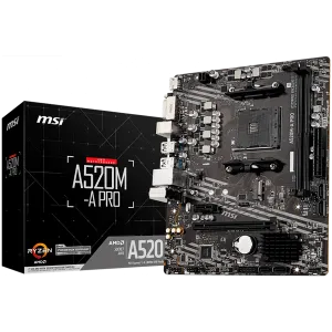 MSI Main Board Desktop A520M (AM4, 2xDDR4, 1xPCI-Ex16, 1xPCI-Ex1, M.2, 4xSATA3, 6xUSB3.2 Gen1, 6xUSB2.0, HD Audio, DVI-D, HDMI, GLAN) mATX Retail MSI Main Board Desktop A520M (AM4, 2xDDR4, 1xPCI-Ex16, 1xPCI-Ex1, M.2, 4xSATA3, 6xUSB3.2 Gen1, 6xUSB2.0, HD Audio, DVI-D, HDMI, GLAN) mATX Retail