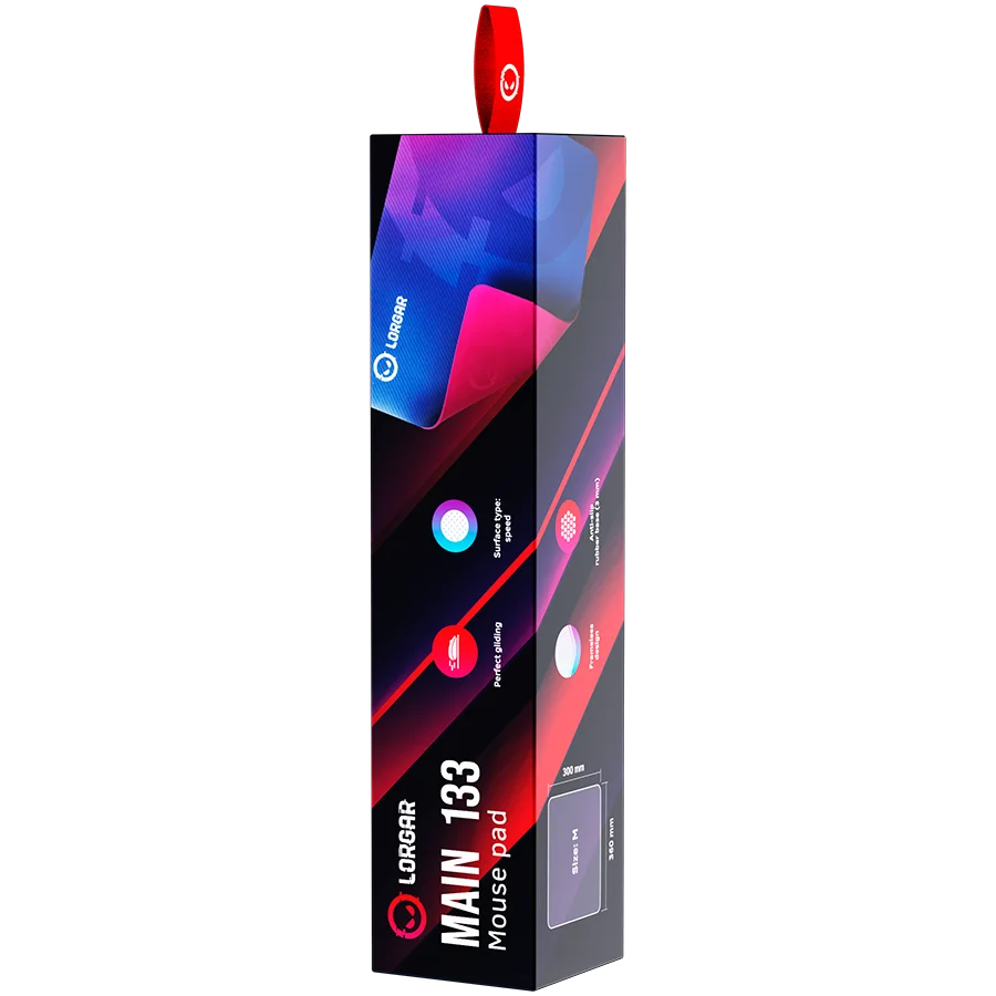 Lorgar Main 133, Gaming mouse pad, High-speed surface, Purple anti-slip rubber base, size: 360mm x 300mm x 3mm, weight 0.2kg