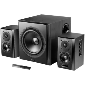 Edifier S351DB 2.1 Audio System, BT V5.1, Optical, Coaxial, RCA, 8-inch Subwoofer, 3.5-inch Drivers, 0.75-inch Tweeters, 150W (RMS), Control Knobs and Remote Control, Black