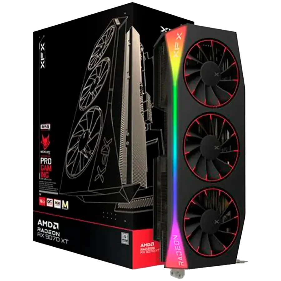 XFX Mercury AMD Radeon RX 9070XT OC Magnetic Air Edition with RGB 16GB GDDR6 HDMI 3xDP, AMD RDNA 4