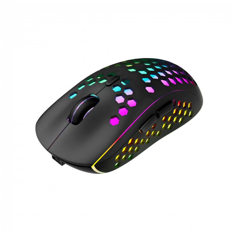 Canyon 7keys Gaming 2.4G wireless mouse, KA8 sensor, DPI up to 1600, rubber coating on panel, Huano 1million switch, 45cm PVC cable, ABS material. 400mAh battery, size: 125.8*63.7*41mm, weight: 95g, Black