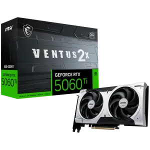MSI Video Card NVIDIA GeForce RTX 5060 Ti 8G VENTUS 2X OC PLUS, 8GB GDDR7, 128-bit, 2617 MHz Boost, 4608 CUDA Cores, PCIe 5.0 (x8), 3x DP 2.1b, HDMI 2.1b, RAY TRACING, Dual Fan, 180W TDP, 8-pin PCIe Power, G-SYNC, 2-Slot, 3Y