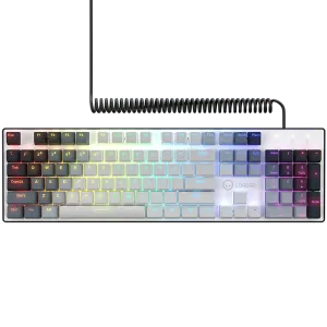 LORGAR Azar 514, Wired mechanical gaming keyboard, RGB backlight, 1680000 colour variations, 18 modes, keys number: 104, 50M clicks, linear dream switches, spring cable up to 3.4m, ABS plastic+metal, magnetic cover, 450*136*39mm, 1.17kg, white, EN layout