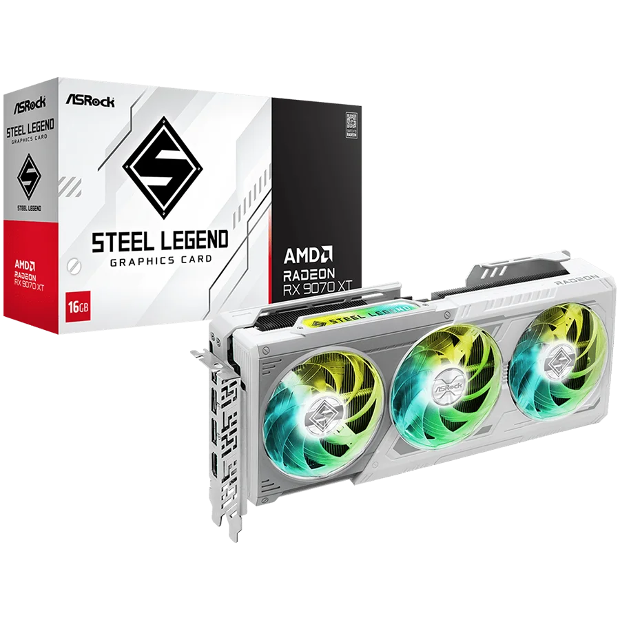 ASROCK Video Card AMD Radeon RX 9070 XT Steel Legend 16GB GDDR6 256-bit HDMI 3x DP