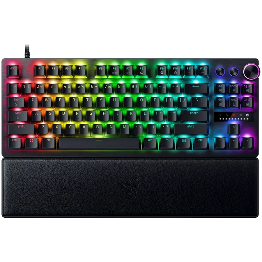 Razer Huntsman V3 Pro Tenkeyless, Gaming keyboard, Analog Optical Switch gen2, Razer Chroma RGB, Magnetic Firm Leatherette Wrist Rest, Multi-function Dial with 3 dedicated button, Detachable Type C Cable, 1000 Hz Polling Rate, Brushed Aluminum Alloy