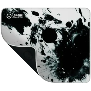 Full print white and black design, Bottom is black rubber with embossed LORGAR logo, with double side edge stitching