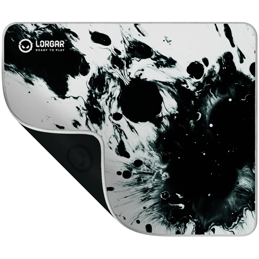 Full print white and black design, Bottom is black rubber with embossed LORGAR logo, with double side edge stitching