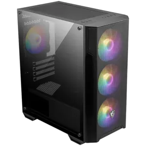 MSI MAG FORGE M100A, M-ATX Tower, M-ATX/ M-ITX, 1x USB 3.2 Gen 1 Type-A, 2x USB 2.0 Type-A, 1x Audio, 1x Mic, Power Button, 4x 120mm ARGB Fans, Mesh Panel, Acrylic panel.