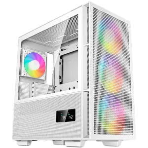 DeepCool CH560 Digital WH, Mid Tower, Mini-ITX/Micro-ATX/ATX/E-ATX, 1xUSB3.0, 1xType-C, 1xAudio, 3x140mm+1x120mm Pre-Installed ARGB Fans, Tempered Glass, Mesh Panels, Dual-Status Digital Display, GPU Support Arm, White, R-CH560-WHAPE4D-G-1