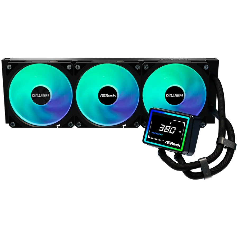 Asrock Challenger 360 Digital, AiO liquid cooler, ARGB, Digital display, 360 mm radiator, AM5, AM4, LGA1851, LGA1700, 90-ACLA36-BAAGA6, Black, 6Y