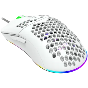 CANYON Puncher GM-11, Gaming Mouse with 7 programmable buttons, Pixart 3519 optical sensor, 4 levels of DPI and up to 4200, 5 million times key life, 1.65m Ultraweave cable, UPE feet and colorful RGB lights, White, size:128.5x67x37.5mm, 105g