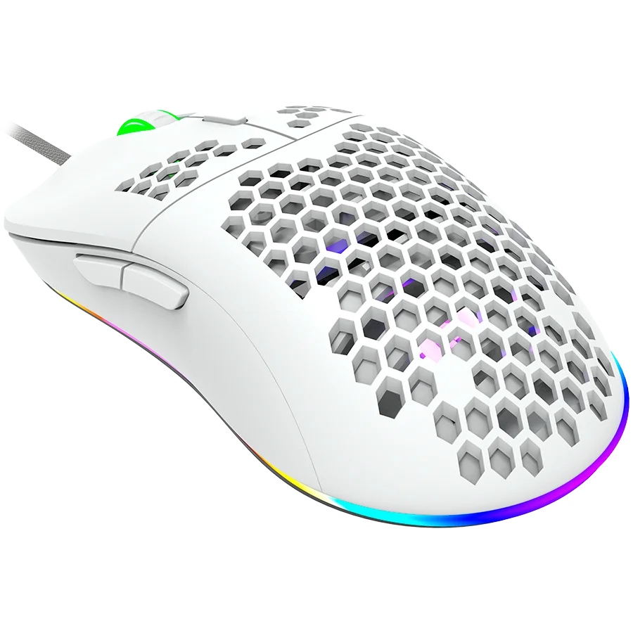 CANYON Puncher GM-11, Gaming Mouse with 7 programmable buttons, Pixart 3519 optical sensor, 4 levels of DPI and up to 4200, 5 million times key life, 1.65m Ultraweave cable, UPE feet and colorful RGB lights, White, size:128.5x67x37.5mm, 105g