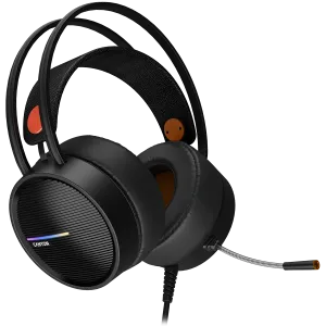 CANYON INTERCEPTOR GH-8A, Gaming headset 3.5mm jack plus USB connector for LED backlight, adjustable microphone and volume control, with 2in1 3.5mm adapter, cable 2M, Black and Orange, 0.36kg