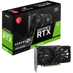 MSI Video Card Nvidia GeForce RTX 3050 VENTUS 2X E 6G OC, 6GB GDDR6, 96bit, Boost: 1492 MHz, 2304 CUDA Cores, PCIe 4.0, 1x DP 1.4a, 2xHDMI 2.1a, RAY TRACING, Dual Fan, 300W, 3Y