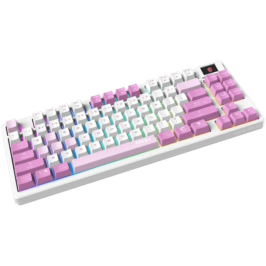 MSI FORGE GK600 TKL WIRELESS VIOLET - Hot-Swappable Mechanical Switches, PBT Keycaps, Sound-Dampening Foam and Gaskets, Integrated Display, RGB LED, 2.4GHz, BT, USB-C MSI FORGE GK600 TKL WIRELESS VIOLET - Hot-Swappable Mechanical Switches, PBT Keycaps, Sound-Dampening Foam and Gaskets, Integrated Display, RGB LED, 2.4GHz, BT, USB-C