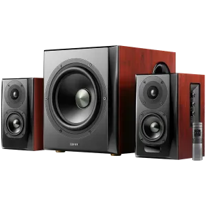 Edifier S350DB 2.1 Audio System, BT V5.1, Optical, Coaxial, RCA, 8-inch Subwoofer, 3.5-inch Drivers, 0.75-inch Tweeters, 70W (RMS), Control Knobs and Remote Control, Brown