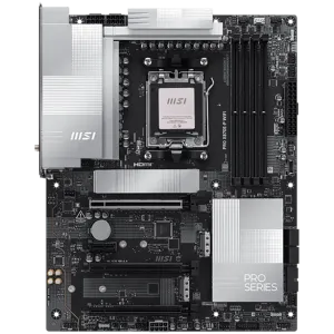 MSI PRO X870E-P WIFI, ATX, Socket AM5, 4x DDR5 Dual Channel DDR5 up to 8200(OC)MHz, 3x PCIe x16 slot, 3x M.2 slot, 4x USB 2.0, 2x USB 5Gbps, 2x USB 10Gbps, 1x 20Gbps Type-C, 1x 40Gbps Type-C, HDMI, 7.1 HD Audio, 5G LAN, WiFI 7, BT, 3Y