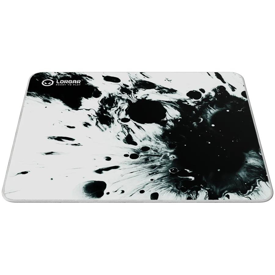 Full print white and black design, Bottom is black rubber with embossed LORGAR logo, with double side edge stitching