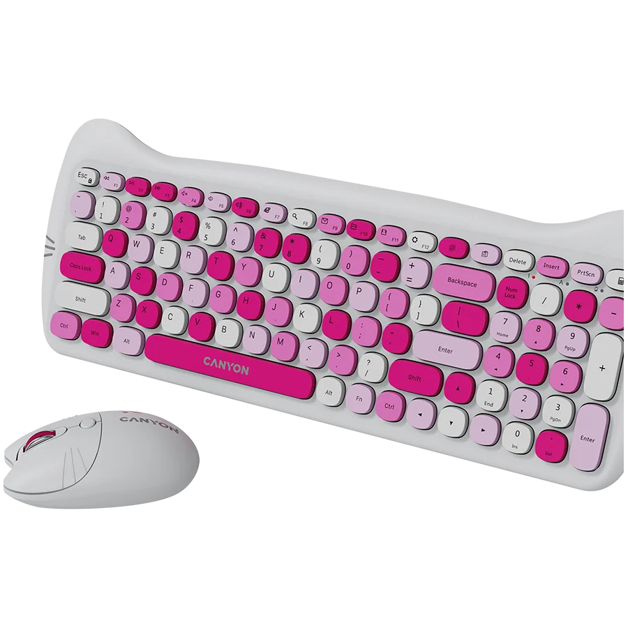 CANYON HSET-W6 EN Keyboard+Mouse Kitty Edition AAA+АА Wireless Pink