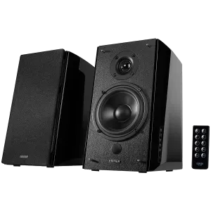 Edifier R2000DB 2.0 Bookshelf Speakers, Bluetooth, 3.5mm to RCA, Optical, 1-inch Tweeters, 5-inch Drivers, 120W (RMS), Control Knobs and Remote Control, Black