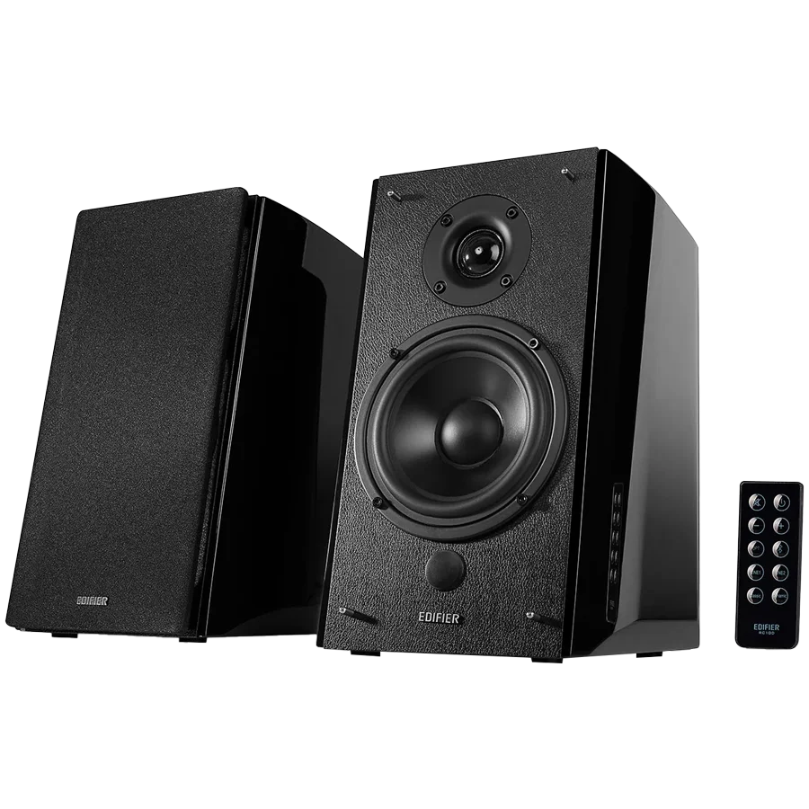 Edifier R2000DB 2.0 Bookshelf Speakers, Bluetooth, 3.5mm to RCA, Optical, 1-inch Tweeters, 5-inch Drivers, 120W (RMS), Control Knobs and Remote Control, Black