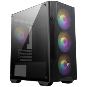 MSI MAG FORGE M100A, M-ATX Tower, M-ATX/ M-ITX, 1x USB 3.2 Gen 1 Type-A, 2x USB 2.0 Type-A, 1x Audio, 1x Mic, Power Button, 4x 120mm ARGB Fans, Mesh Panel, Acrylic panel.