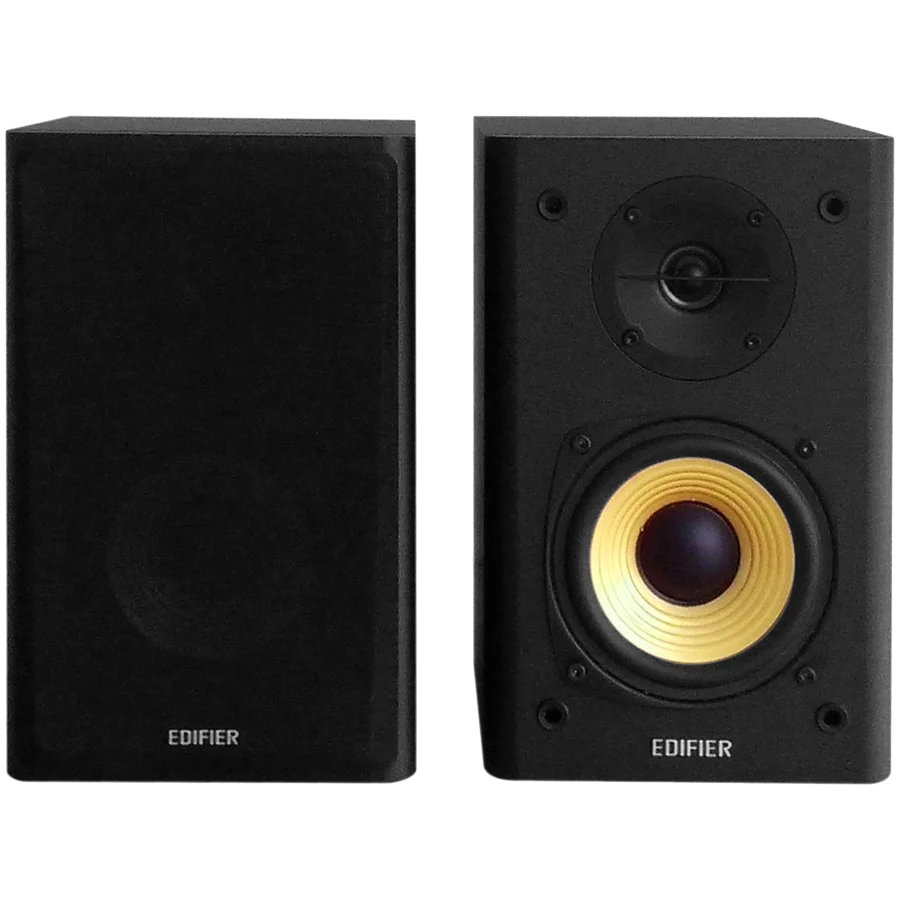 Edifier R1000T4 2.0 Bookshelf Speakers, RCA, 0.5-inch Tweeters, 4-inch Drivers, 24W (RMS), Control Buttons, Black