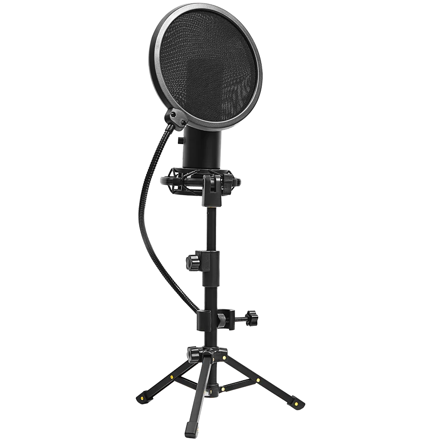 LORGAR Voicer 721, Gaming Microphone, Black, USB condenser microphone with tripod stand, pop filter, including 1 microphone, 1 Height metal tripod, 1 plastic shock mount, 1 windscreen cap, 1,2m metel type-C USB cable, 1 pop filter, 154.6x56.1mm