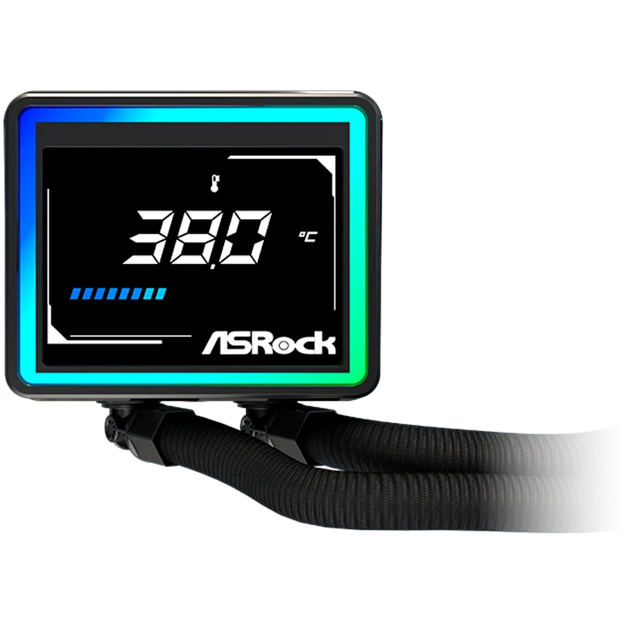 Asrock Challenger 360 Digital, AiO liquid cooler, ARGB, Digital display, 360 mm radiator, AM5, AM4, LGA1851, LGA1700, 90-ACLA36-BAAGA6, Black, 6Y