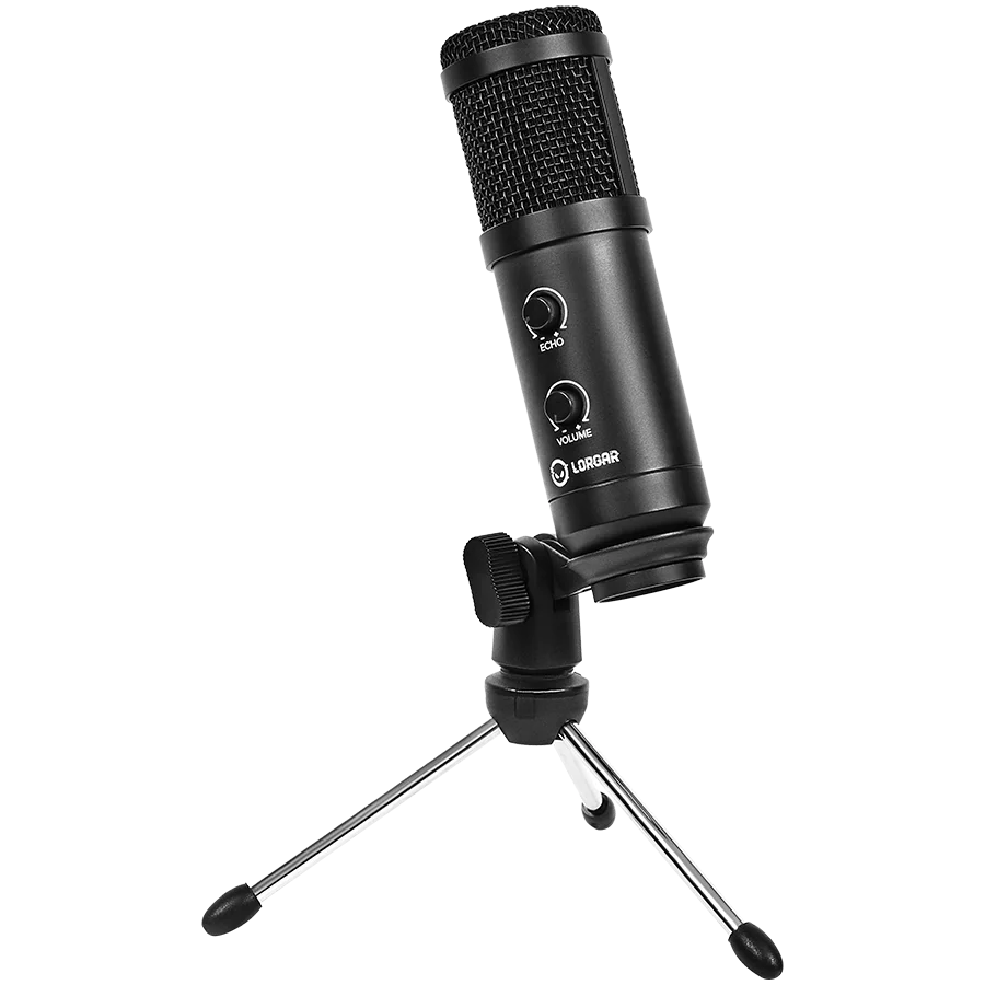 LORGAR Soner 313, Gaming Microphones, Black, USB condenser microphone with Volume Knob & Echo Kob, including 1x Microphone, 1 x 2.5M USB Cable, 1 x Tripod Stand, 1 x User Manual, body size: Φ47.4*158.2*48.1mm, weight: 243.0g