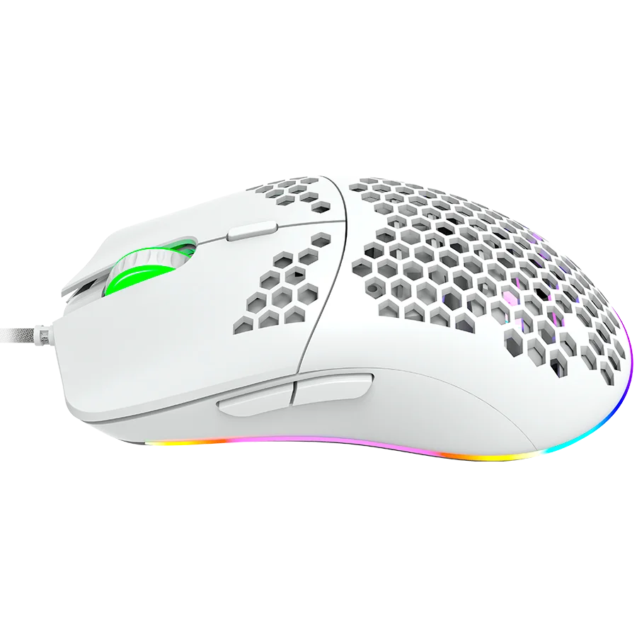 CANYON Puncher GM-11, Gaming Mouse with 7 programmable buttons, Pixart 3519 optical sensor, 4 levels of DPI and up to 4200, 5 million times key life, 1.65m Ultraweave cable, UPE feet and colorful RGB lights, White, size:128.5x67x37.5mm, 105g