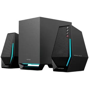 Edifier G1500 MAX 2.1 Audio System, BT V5.3, USB, AUX, 2.5-inch Drivers, 4-inch Subwoofer, RGB Lighting, 30W (RMS), Black