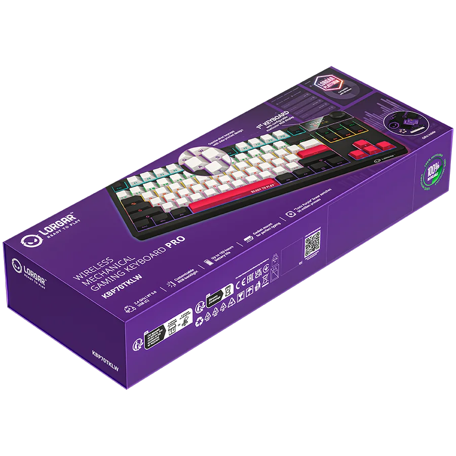 LORGAR KBP70TKLW, Wireless TKL Mechanical Gaming Keyboard Pro, Black/red, EN layout