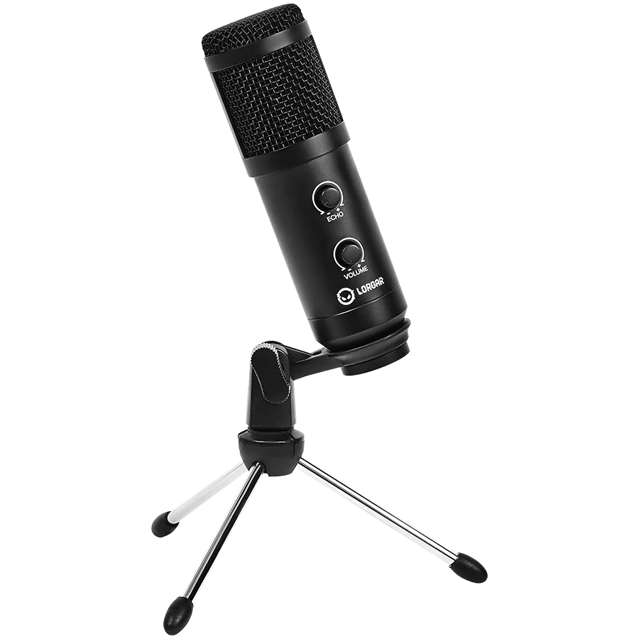 LORGAR Soner 313, Gaming Microphones, Black, USB condenser microphone with Volume Knob & Echo Kob, including 1x Microphone, 1 x 2.5M USB Cable, 1 x Tripod Stand, 1 x User Manual, body size: Φ47.4*158.2*48.1mm, weight: 243.0g