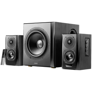 Edifier S351DB 2.1 Audio System, BT V5.1, Optical, Coaxial, RCA, 8-inch Subwoofer, 3.5-inch Drivers, 0.75-inch Tweeters, 150W (RMS), Control Knobs and Remote Control, Black