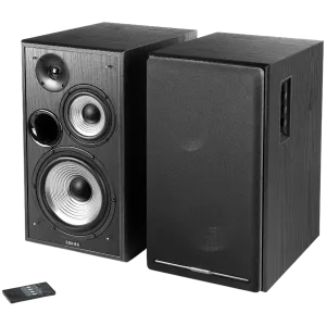 Edifier R2750DB 2.0 Bookshelf Speakers, BT V5.1, Optical, Coaxial, RCA, 0.75-inch Tweeters, 4-inch Drivers, 6.5-inch Woofers, Sub-Out, 136W (RMS), Control Knobs and Remote Control, Black