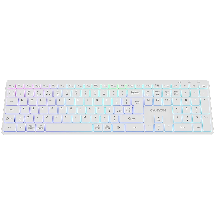 CANYON keyboard HKB-W11 UK/US RGB Dual Mode Wireless White CANYON keyboard HKB-W11 UK/US RGB Dual Mode Wireless White