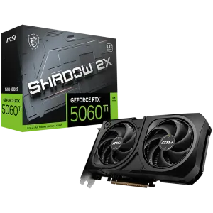 MSI Video Card NVIDIA GeForce RTX 5060 Ti 16G SHADOW 2X OC PLUS, 16GB GDDR7, 128-bit, 2602 MHz Boost, 4608 CUDA Cores, PCIe 5.0 (x8), 3x DP 2.1b, HDMI 2.1b, RAY TRACING, Dual Fan, 180W TDP, 8-pin PCIe Power, G-SYNC, 2-Slot, 3Y