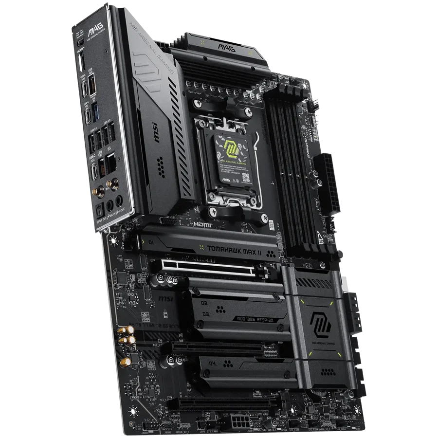 MSI MAG B850 TOMAHAWK MAX WIFI II, ATX, Socket AM5, 4x DDR5 Dual Channel DDR5 up to 8400(OC)MHz, 3x PCIe 3.0 x16 slot, 4x M.2 slot, 4x USB 2.0, 1x USB 5Gbps, 2x USB 10Gbps, 3x USB 10Gbps Type-C, HDMI, 7.1 HD Audio, 5G LAN, WiFI 7, BT, 3Y