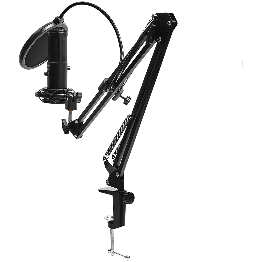 LORGAR Voicer 931, Gaming Microphone, Black, USB condenser microphone with boom arm stand, pop filter, tripod stand. including 1* microphone, 1*Boom Arm Stand with C-clamp, 1*shock mount, 1*pop filter, 1*windscreen cap, 1*2.5m type-C USB cable, 1* Extra t
