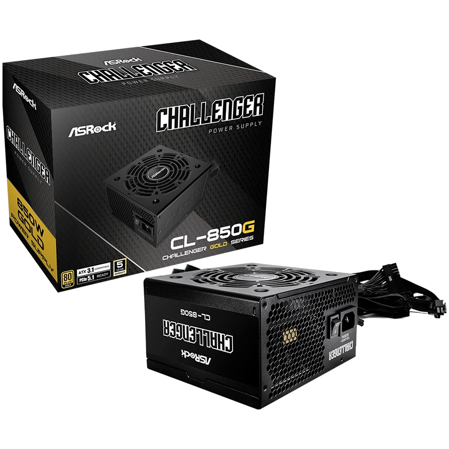 Asrock CL-850G, 850W, 80 Plus GOLD, Non Modular PSU, 2x EPS 12V CPU(4+4pin), 4x PCIe (6+2pin), 2x 4-pin connectors, 4x SATA, OCP, SCP, OVP, UVP, OTP, OPP protections, 120 mm Fan, ATX 3.1, 5Y warranty